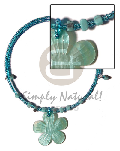 Aqua blue glass beads wire Necklace with Pendant