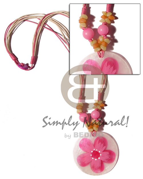 6 layers wax cord  buri seeds and 60mm handpainted capiz shell pendant - Necklace with Pendant