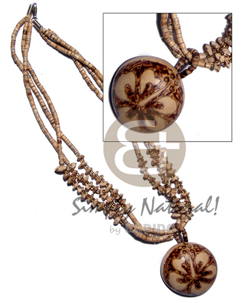 hand made 3 rows 2-3mm natural white Necklace with Pendant
