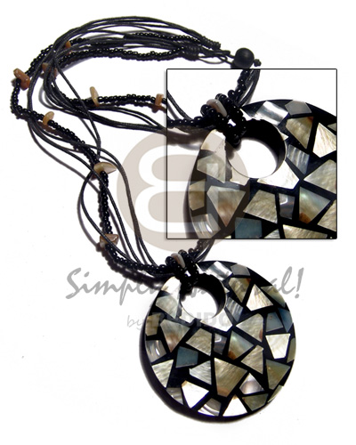 hand made 60mm round mop chips inlaid Necklace with Pendant