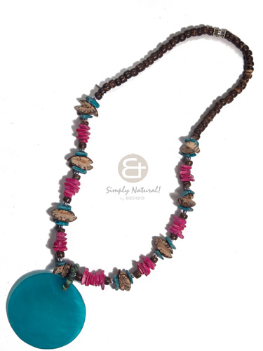 hand made Black leather thong round Necklace with Pendant