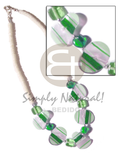 Painted green striped capiz Pastel Color Necklace