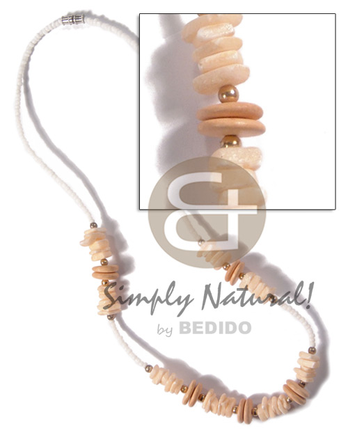 hand made White rose in peach Pastel Color Necklace