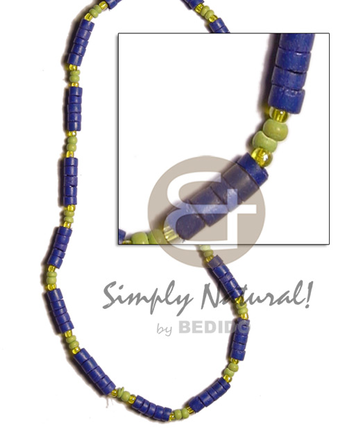 4-5mm navy blue coco heishe  2-3mm lime green coco Pokalet/glass beads - Pastel Color Necklace