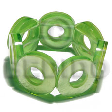 30mm capiz shell rings ( 7mm thickness )  10mm inner hole in clear neon green resin elastic bangle - Resin Bangles