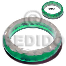 h=37mm thickness=10mm inner diameter=65mm white shells laminated in clear resin and green shells in green clear resin - Resin Bangles