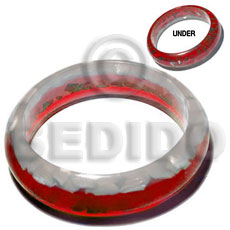h=37mm thickness=10mm inner diameter=65mm white shells laminated in clear resin and green shells in red clear resin - Resin Bangles