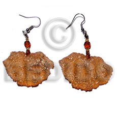 dangling 40mmx28mm orange resin crater  gold metallic accent - Resin Earrings