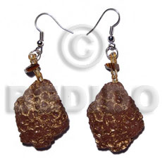 dangling 32mmx28mm brown resin crater  gold metallic accent - Resin Earrings