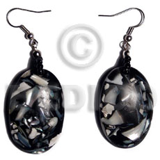 Dangling 36mmx24mm oval laminated troca Resin Earrings