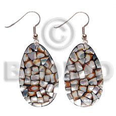 dangling teardrop 35x25mm laminated cowrie tiger shells  black resin backing - Resin Earrings