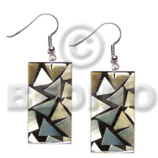 dangling flat 30mmx15mm rectangular black resin  laminated  MOP chips - Resin Earrings