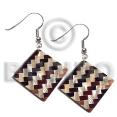 dangling 25mm diamond flat resin  laminated diagonal cut blacklip/kabibe shell combination - Resin Earrings