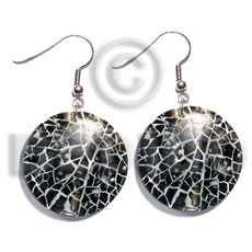 Dangling 30mm round blacktab cracking Resin Earrings