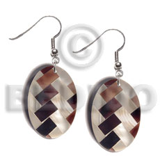 dangling oval 35mmx25mm flat resin  laminated diagonal cut blacklip/kabibe shell combination - Resin Earrings