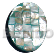 45mm oval aqua green hammershell blocking  resin backing - Resin Pendants