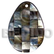 hand made 55mmx40mm teardrop blacklip shell blocking Resin Pendants