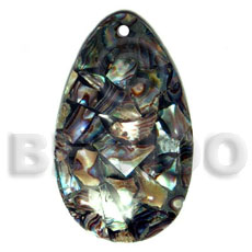 60mmx40mm teardrop laminated paua chips shell combination  resin backing - Resin Pendants