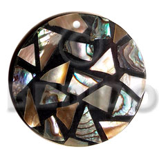 flat 42mm round black resin  laminated brownlip/paua chips - Resin Pendants