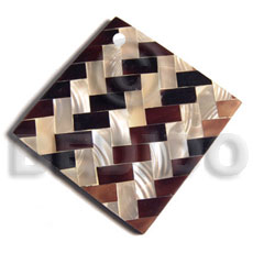 square 50mm flat resin  laminated diagonal cut blacklip/kabibe shell combination - Resin Pendants