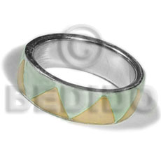 inlaid hammershell in stainless 10mm metal ring/ pastel yellow and pastel green combination - Rings
