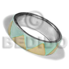 inlaid hammershell in stainless 10mm metal ring/ pastel pink and pastel green combination - Rings