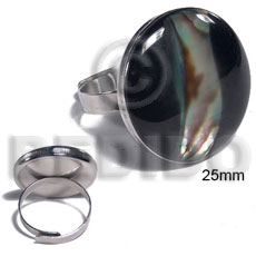 big accent haute hippie ring /adjustable metal/ 25mm round and embossed laminated black resin and paua abalone combination - Rings