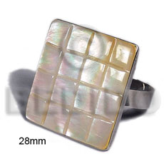 big accent haute hippie ring /adjustable metal / 30mm square checkered flat top and laminated MOP shell - Rings