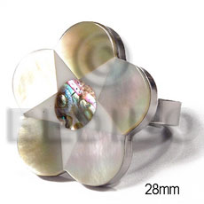 big accent haute hippie 28mm flower / adjustable metal ring/ laminated MOP / paua combination - Rings