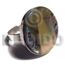 big accent haute hippie round 25mm / adjustable metal ring/  laminated paua, blacklip and MOP combination - Rings