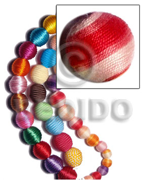 15mm natural white round wood beads wrapped in red two toned crochet thread/ price per piece - Round Wood Beads