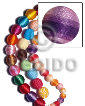 15mm natural white round wood beads wrapped in violet two toned crochet thread/ price per piece - Round Wood Beads