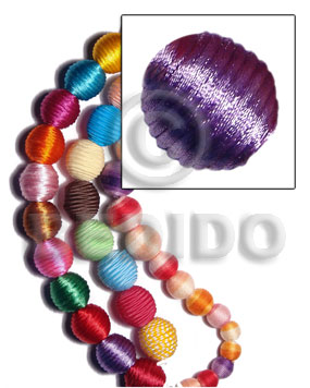 20mm natural white round wood beads wrapped in lilac china cord / price per piece - Round Wood Beads