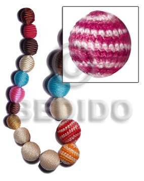 15mm natural white round wood beads wrapped in pink/white crochet / price per piece - Round Wood Beads