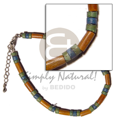 wood tube  4-5mm coco heishe  green/blue alt. - Shell Anklets