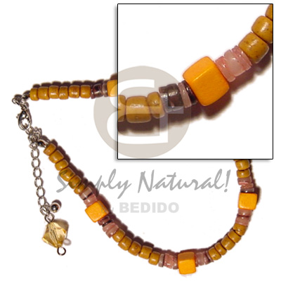 mustard 4-5mm coco Pokalet. /hammershell heishe alt.  yellow wood cube combination - Shell Anklets