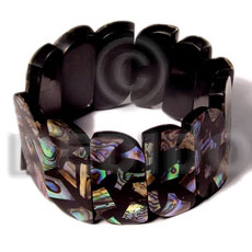 35mmx15mm paua abalone crazy cut in black resin elastic bangle - Shell Bangles