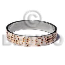 laminated cowrie shell  in 1/2 inch  stainless metal / 65mm in diameter - Shell Bangles