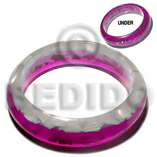 h=37mm thickness=10mm inner diameter=65mm white shells laminated in clear resin and green shells in pink clear resin - Shell Bangles