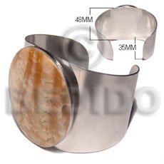haute hippie 48mmx35mm metal cuff bangle  55mm round laminated brown shell  accent - Shell Bangles