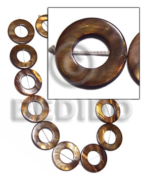 30mm round laminated high gloss golden amber kabibe shell  rings( 13pcs. ) - Shell Beads