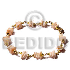 hand made Pink rose in gold chain Shell Bracelets