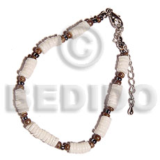 4-5mm white clam heishe  2-3mm coco Pokalet. & glass beads - Shell Bracelets