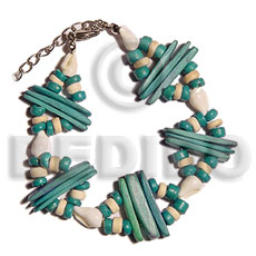 2  rows aqua green coco indian stick  matching 4-5mm coco pokalet & tiger nassa - Shell Bracelets