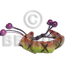 20mm round two toned capiz shells  in black crisscross wax cord  wood beads - Shell Bracelets