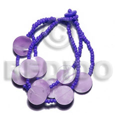 3 rows glass beads w / multiple back to back round lilac 15mm hammershell - Shell Bracelets