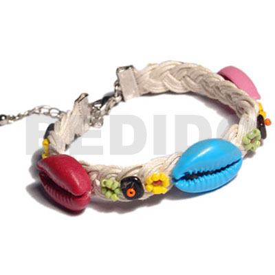 hand made Braided flat cord multicolored Shell Bracelets