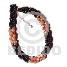 twisted black coco pokalet & rose coloured troca beads  gold beads - Shell Bracelets