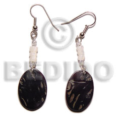 Dangling 16x23mm black tab oval Shell Earrings