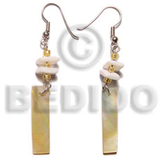 dangling 35mmx7mm MOP bar  white rose and beads alternate - Shell Earrings